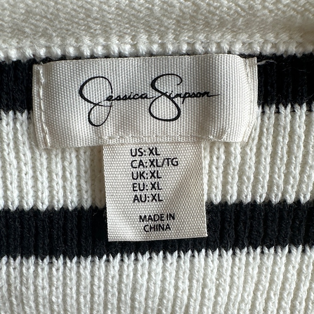 Jessica Simpson Striped Cropped Cardigan Black White Preppy Sweater XL - Picture 3 of 8